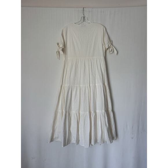 Madewell Dress Medium Aline Tiered White Cotton Short Sleeve Boho - Picture 2 of 9